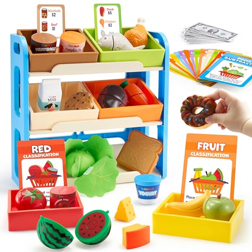 Color Sorting Play Food Set with Display Rack and 6 Boxes R73985
