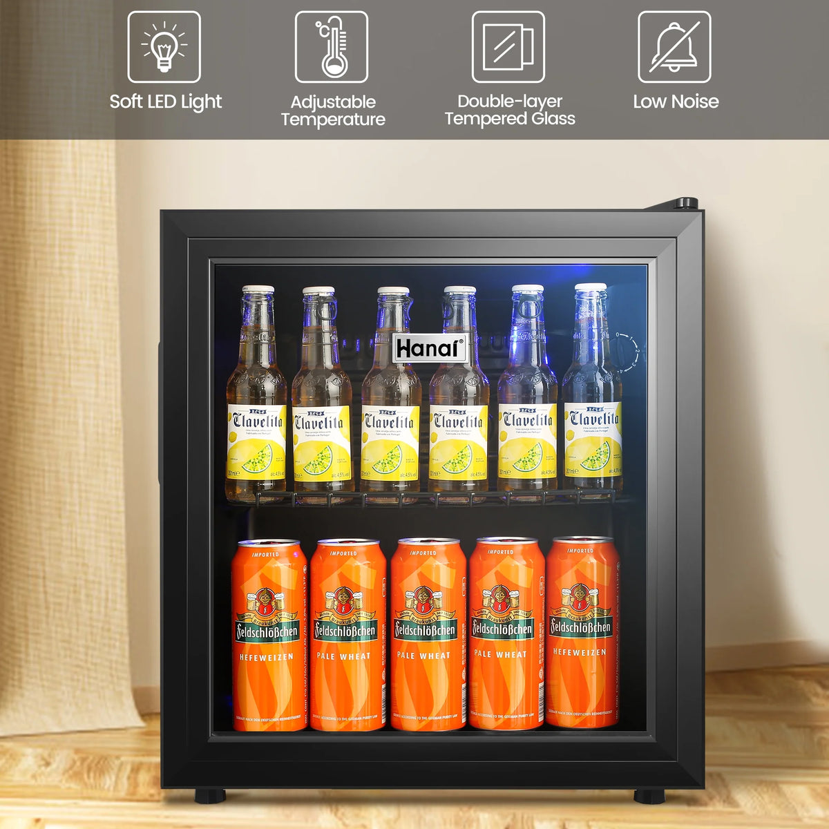 Mini Fridge with Glass Door 50 Can Stainless Steel Look M4255