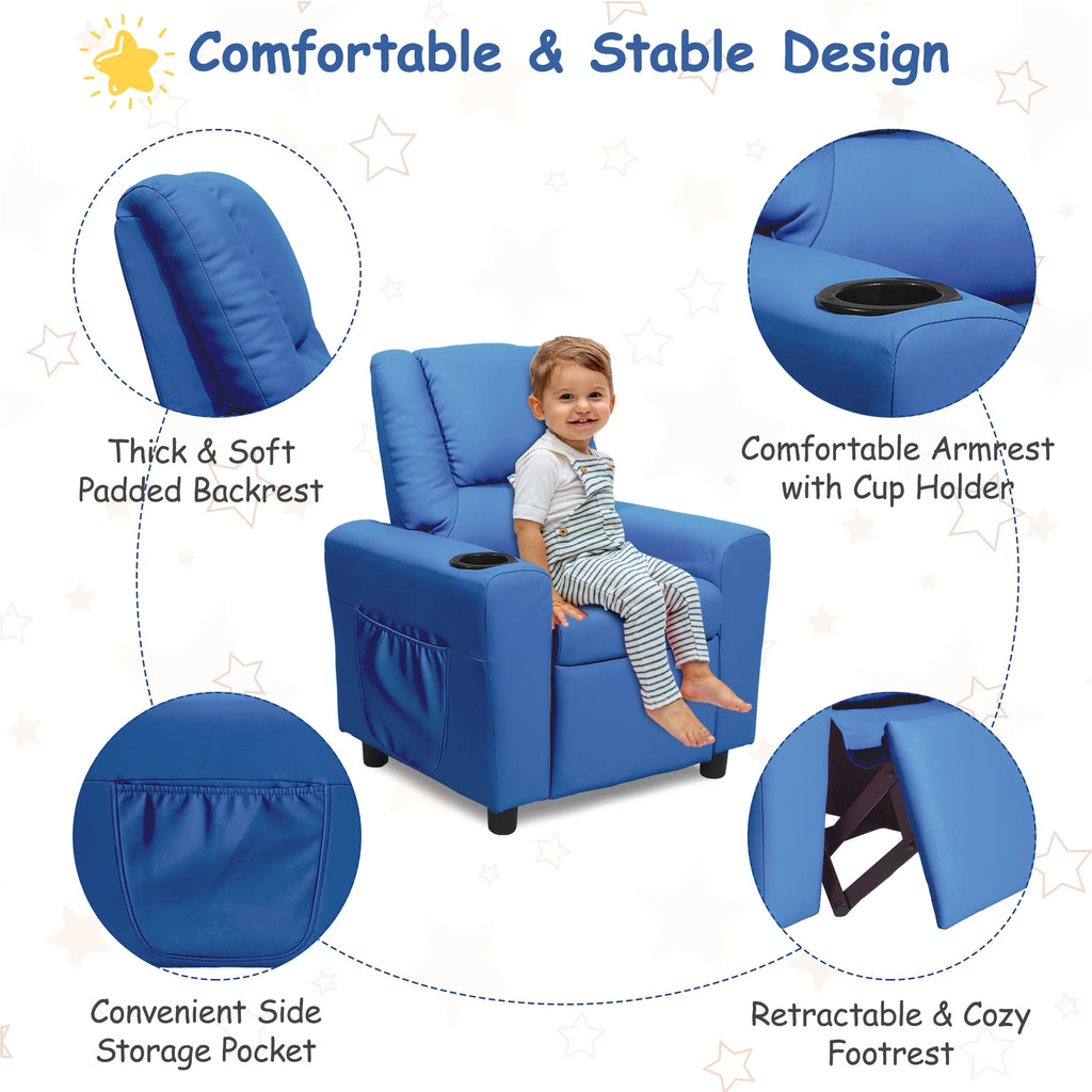 Kids Recliner Chair with Cup Holder Navy Blue N37300