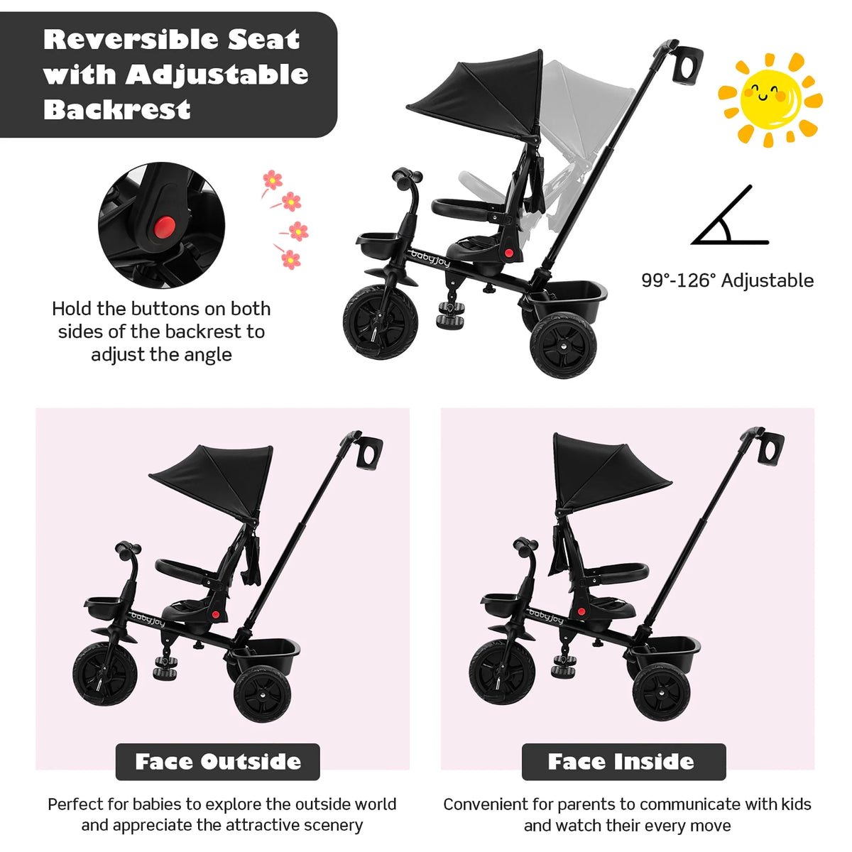 4-in-1 Toddler Tricycle with Adjustable Push Handle C466011