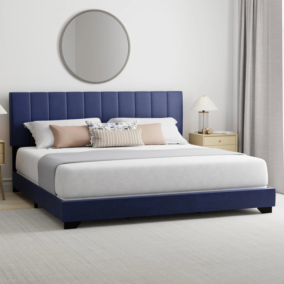 Ivory Channel Stitched Upholstered Queen Bed C7243