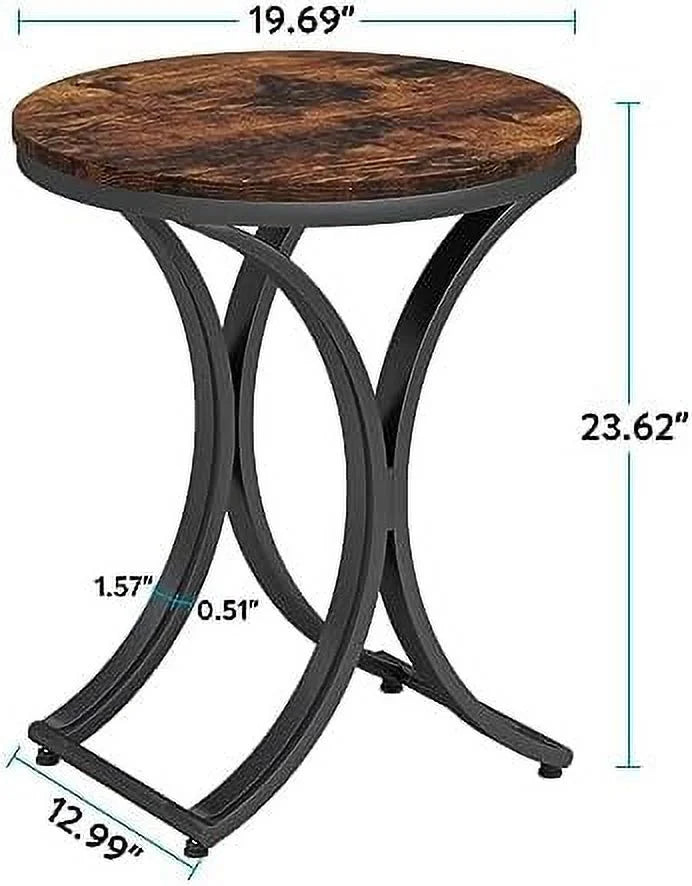 Rustic Round Side Table with Metal Frame N58968