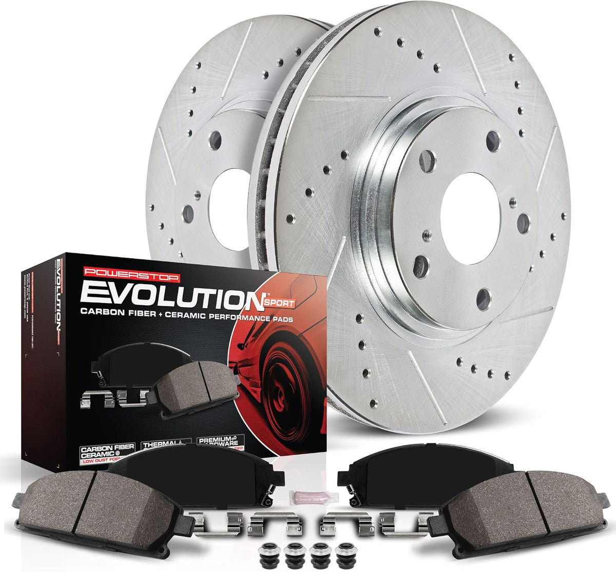 Front Z23 Carbon Fiber Brake Pads with Drilled & Slotted Brake Rotors Kit R93291