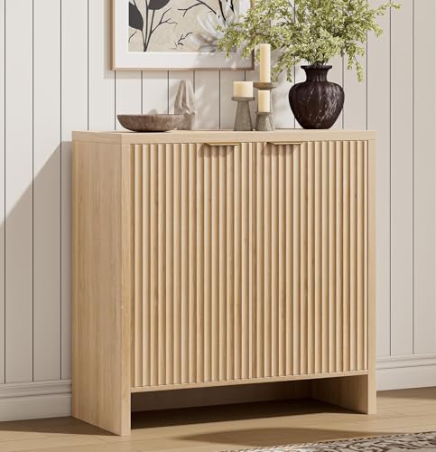 Fluted Sideboard Buffet Cabinet with Doors and Adjustable Shelves E797