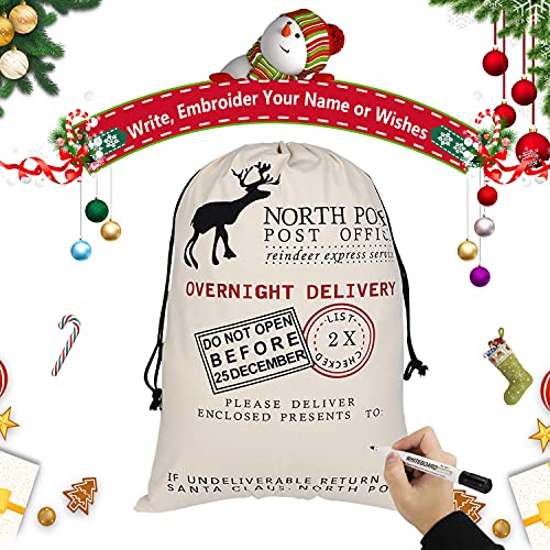 6 Pack Large Canvas Cotton Christmas Bags with Drawstrings J137
