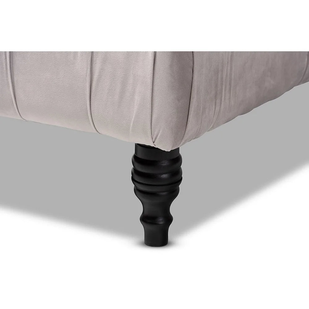 Grey Velvet Button Tufted Cocktail Ottoman Y80666