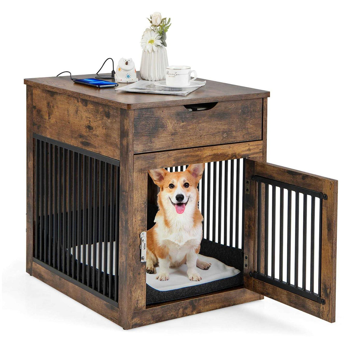2-In-1 Dog Crate Side End Table with Drawer C998997