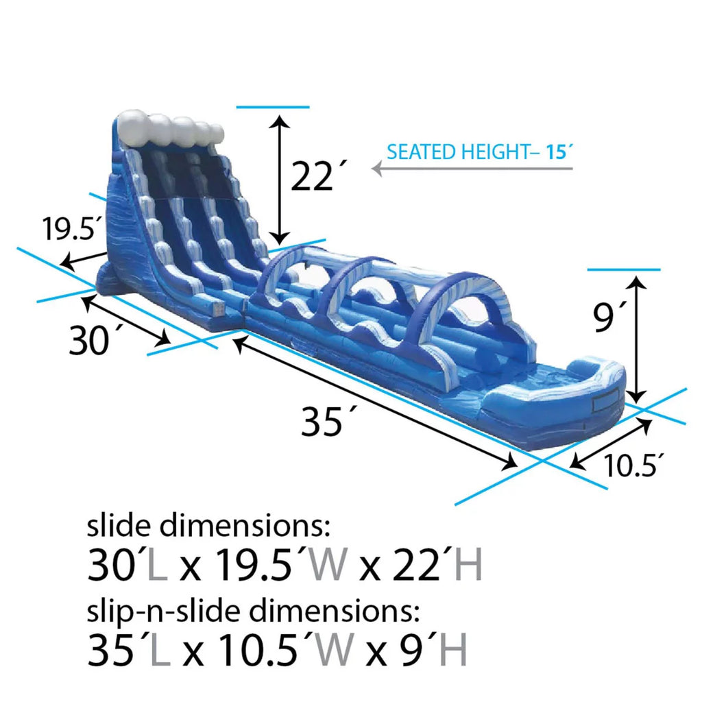 65' Commercial Inflatable Water Slide Blue Marble with Blower H16501
