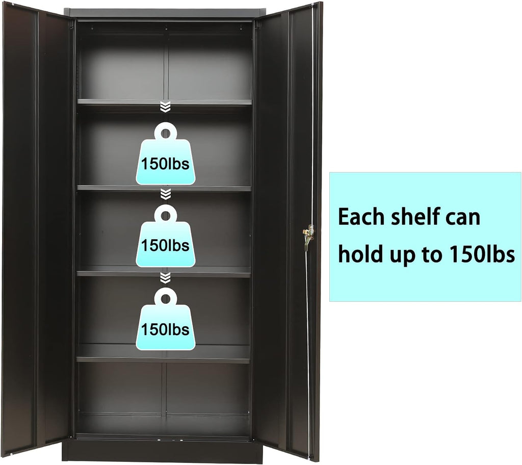 Lockable Black Steel Storage Cabinet with 2 Doors and 4 Shelves U37863