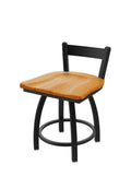 18x22 Low Back Swivel Vanity Stool with Black Wrinkle Finish and Medium Oak Seat Z56601