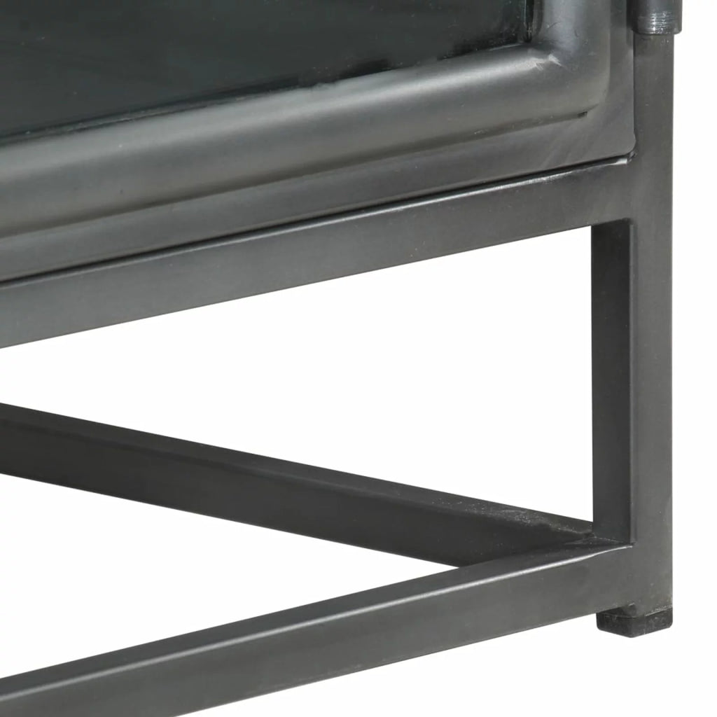 Gray Acacia Wood Bedside Cabinet with Glass Door C438278