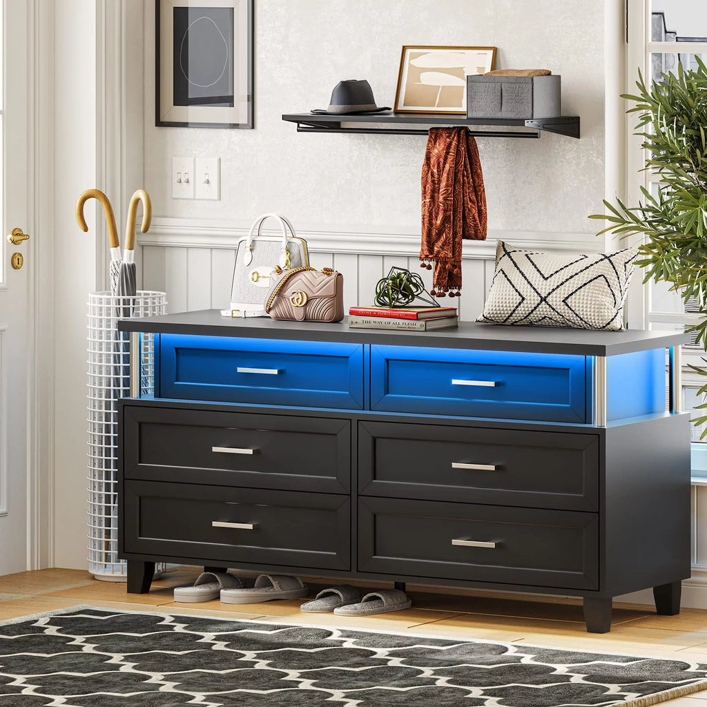White 8 Drawer Dresser with LED Light A7294
