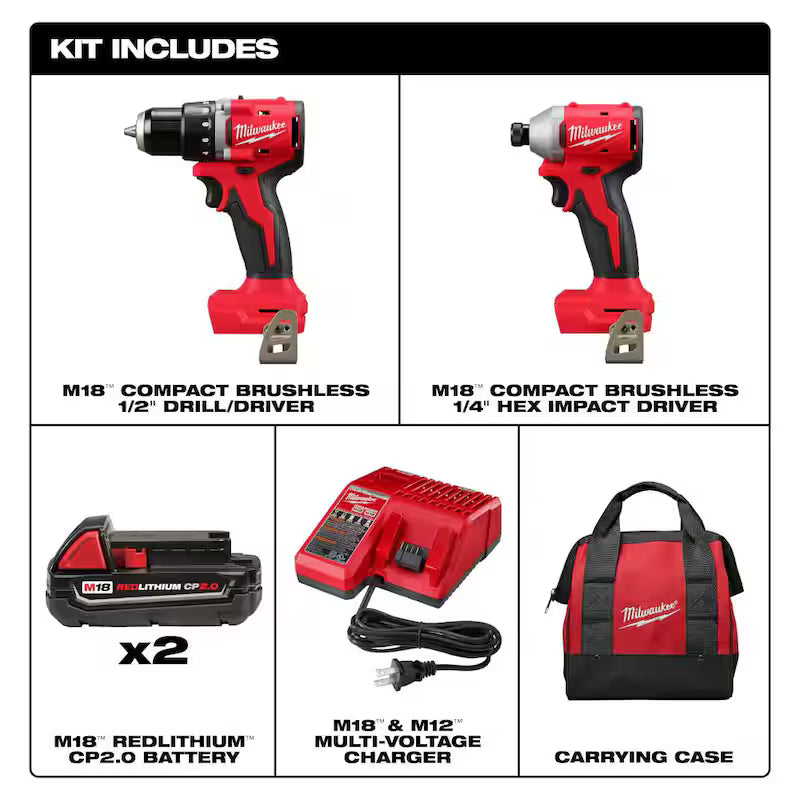 18V Lithium-Ion Brushless Cordless Compact Drill/Impact Combo Kit 2-Tool E989820