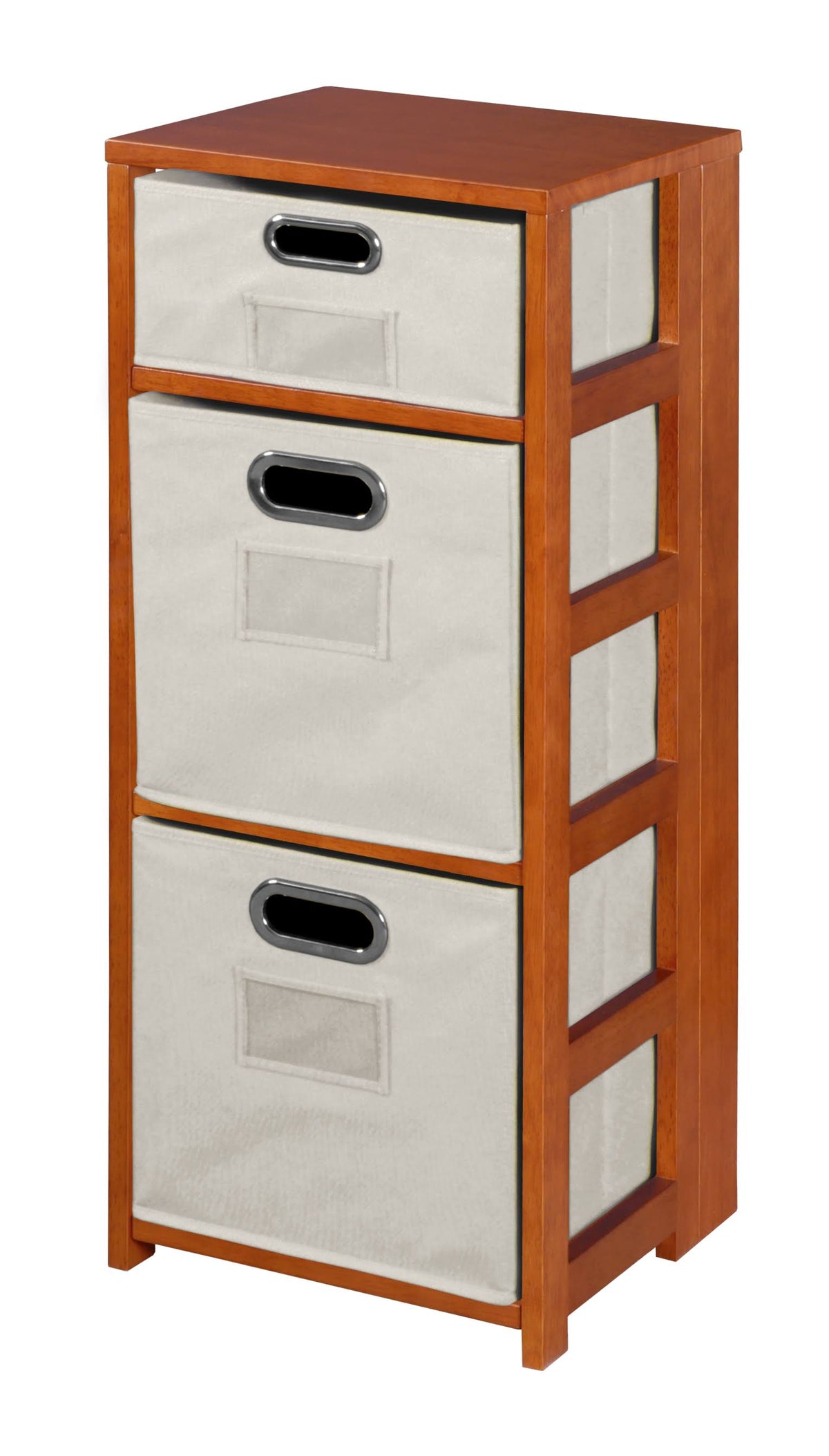 34 in. Square Folding Bookcase with Fabric Bins W87302