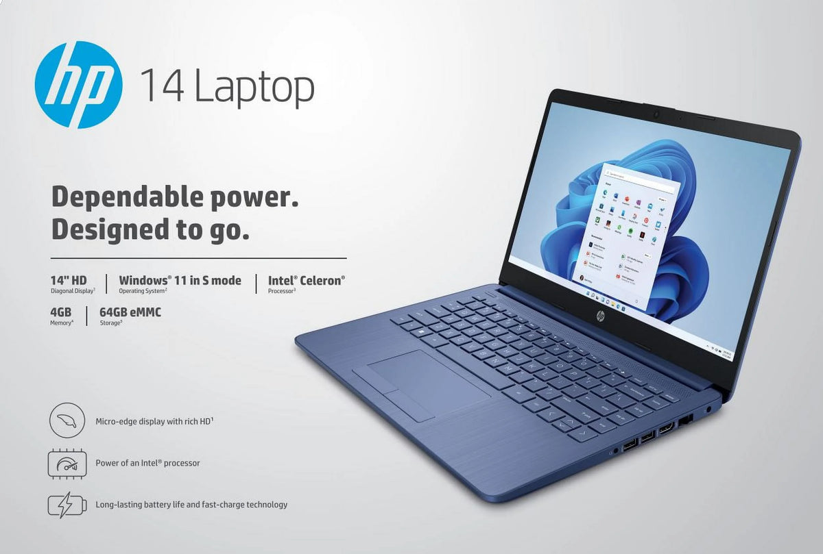 14" Laptop, Intel Celeron N4120, 4GB RAM, 64GB eMMC, Blue C140