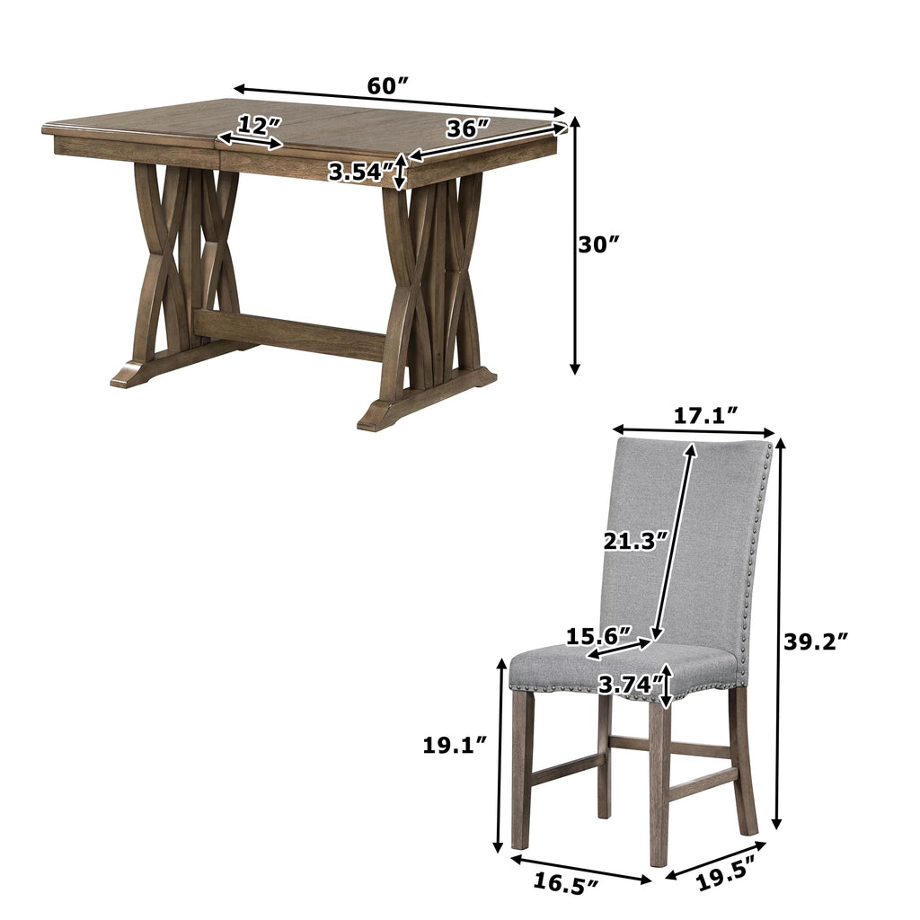 Solid Wood 7-Piece Extendable Dining Table Set with Upholstered Chairs G1563