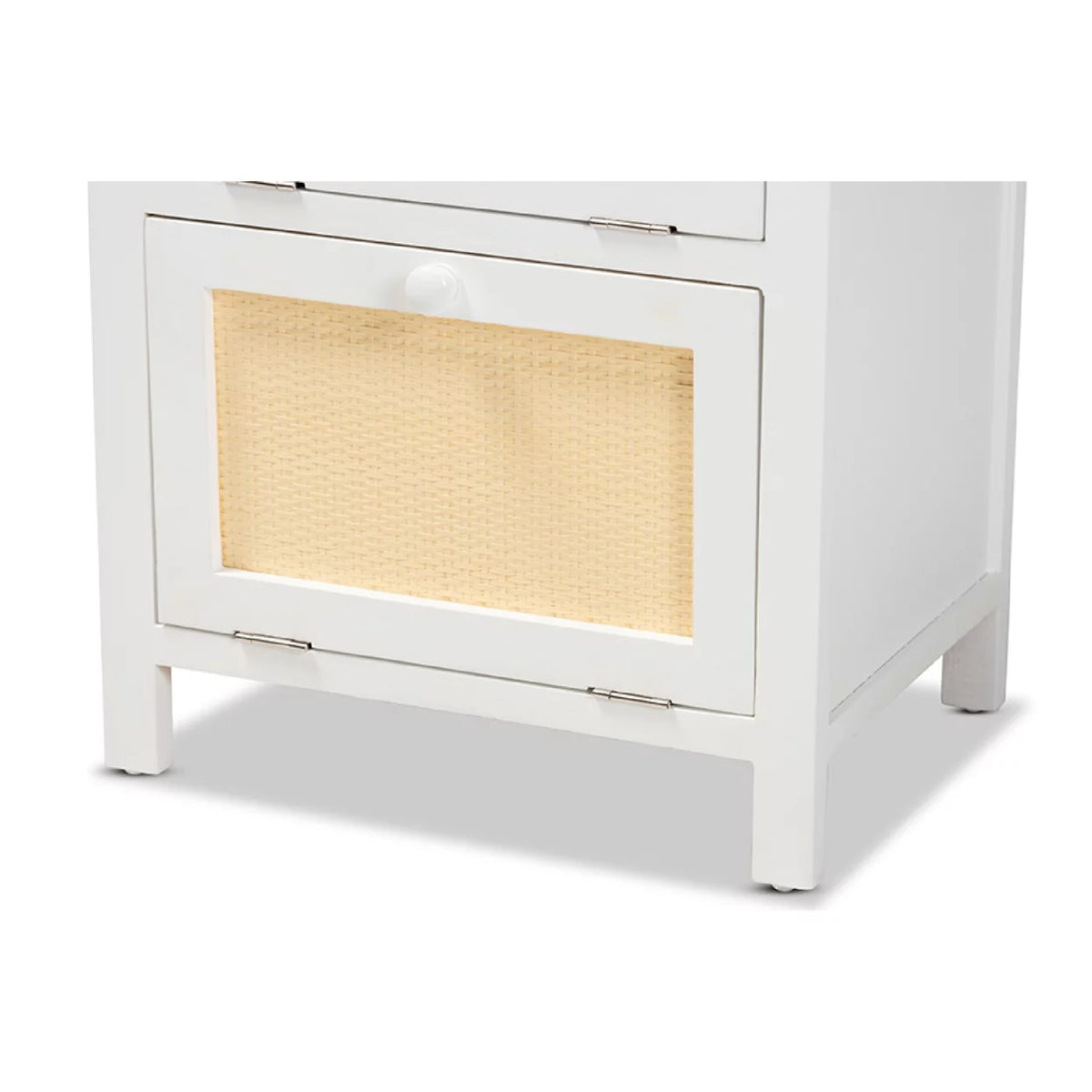 White Wood and Rattan 2-Door Nightstand H220