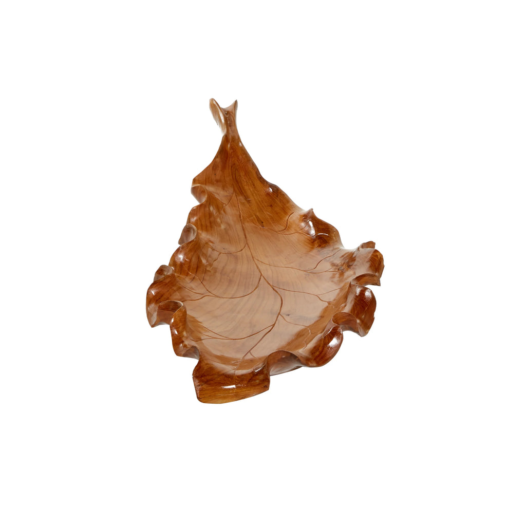 Brown Teak Wood Handmade Live Edge Leaf Tray U8168