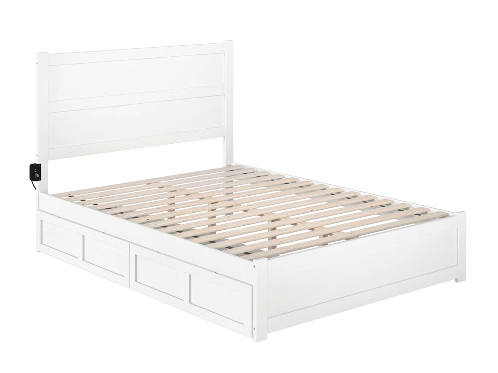 Queen Wood Platform Bed with Headboard Footboard & 2 Storage Drawers, White L379