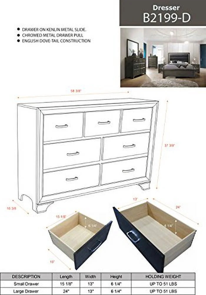Gray Wood Queen Bedroom Set with Faux Leather Headboard R60501