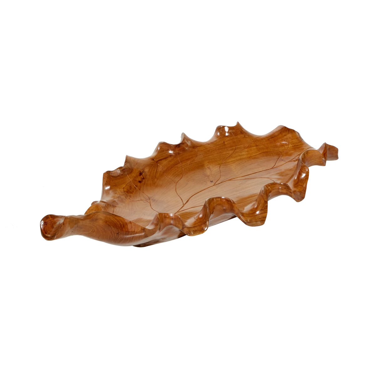 Brown Teak Wood Handmade Live Edge Leaf Tray U8168