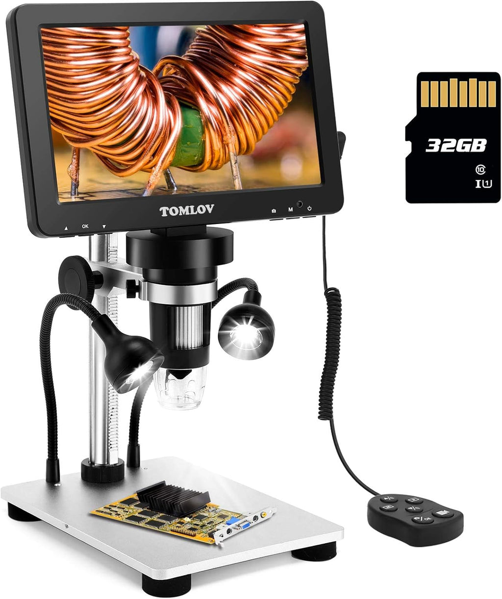 7" LCD Digital Microscope 1200X 1080P Video Microscope with Metal Stand W378