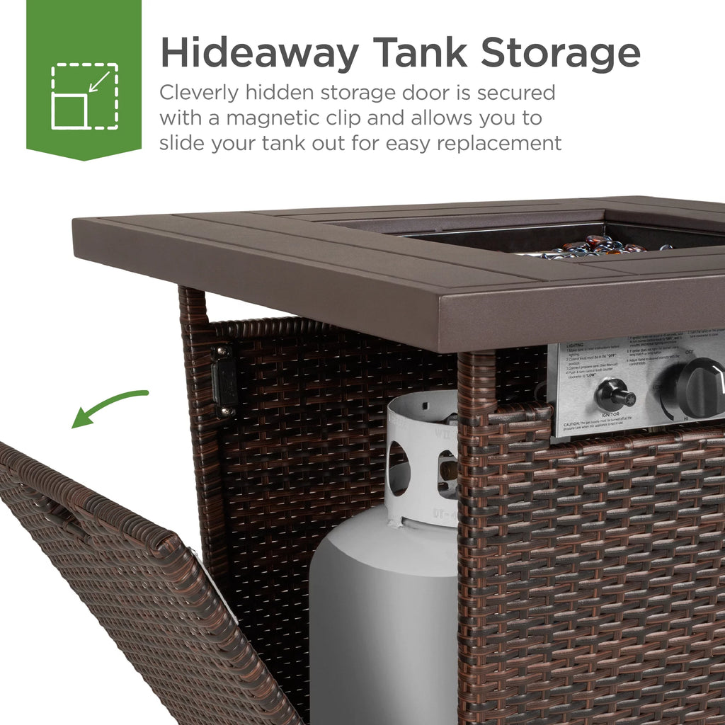 28in Propane Gas Fire Pit Table 50,000 BTU Outdoor Wicker M461