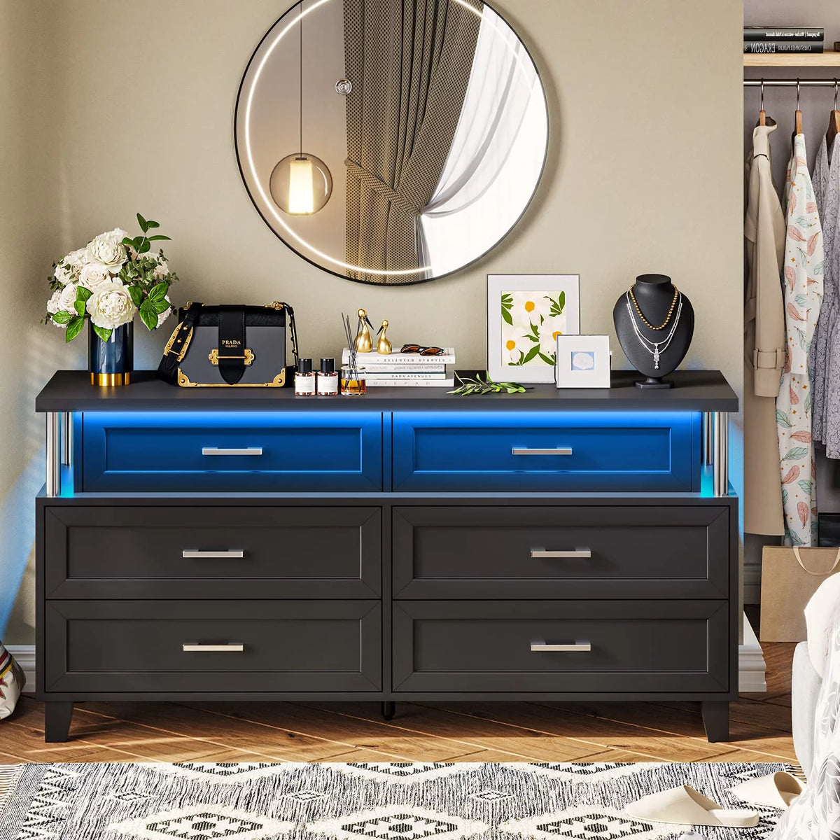 White 8 Drawer Dresser with LED Light A7294