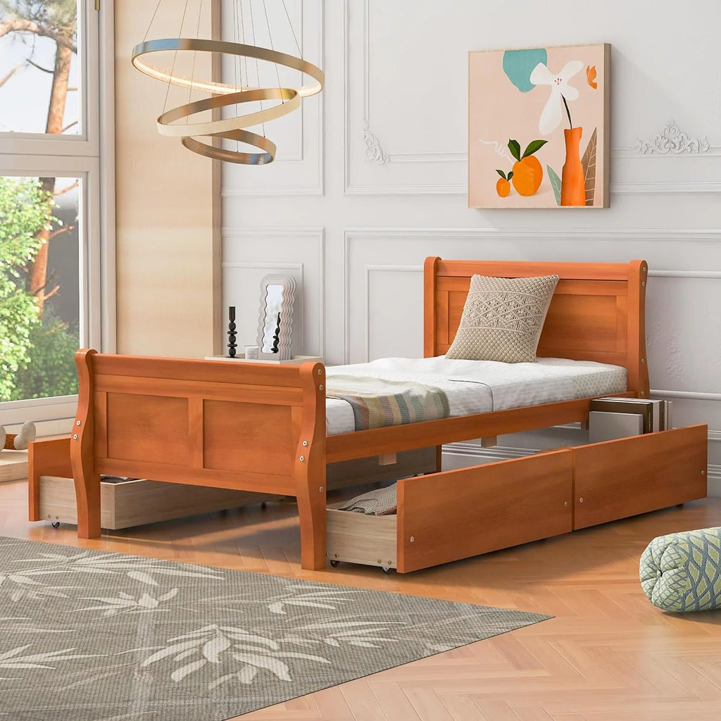 Wood Platform Bed with 4 Storage Drawers K9245