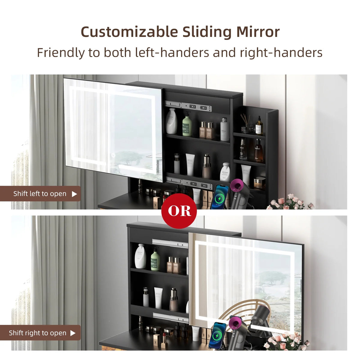 White Makeup Vanity Desk Set with Sliding Mirror and Lights Q3691