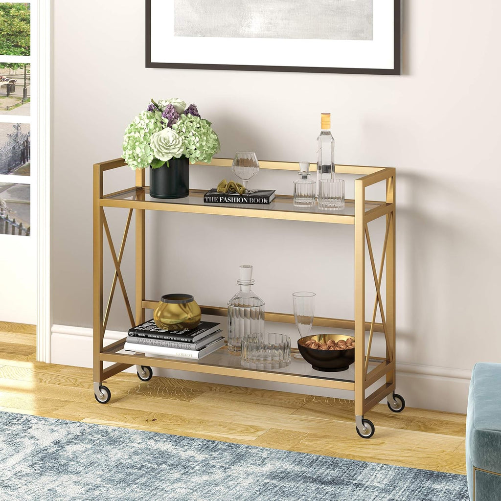 Metal Bar Cart with Glass Shelf S520434