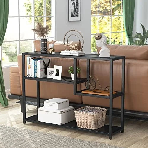 Black Console Table with Shelves W4880