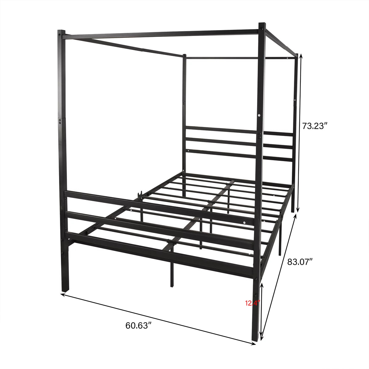 Black Queen Size Metal Canopy Bed with Headboard K7792