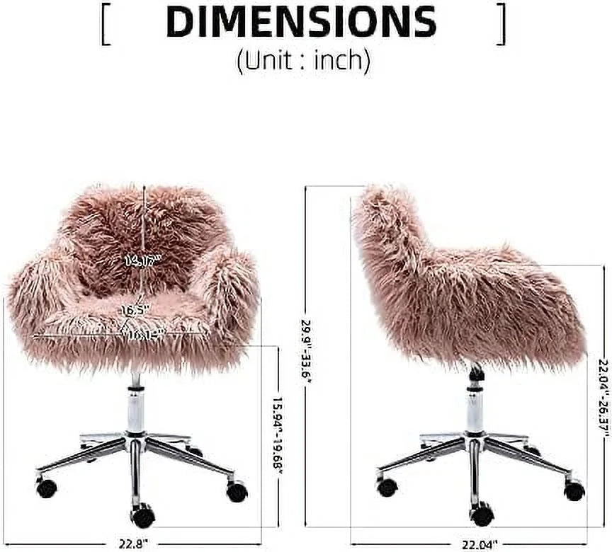 Fluffy Faux Fur Swivel Office Chair with Wheels J993439