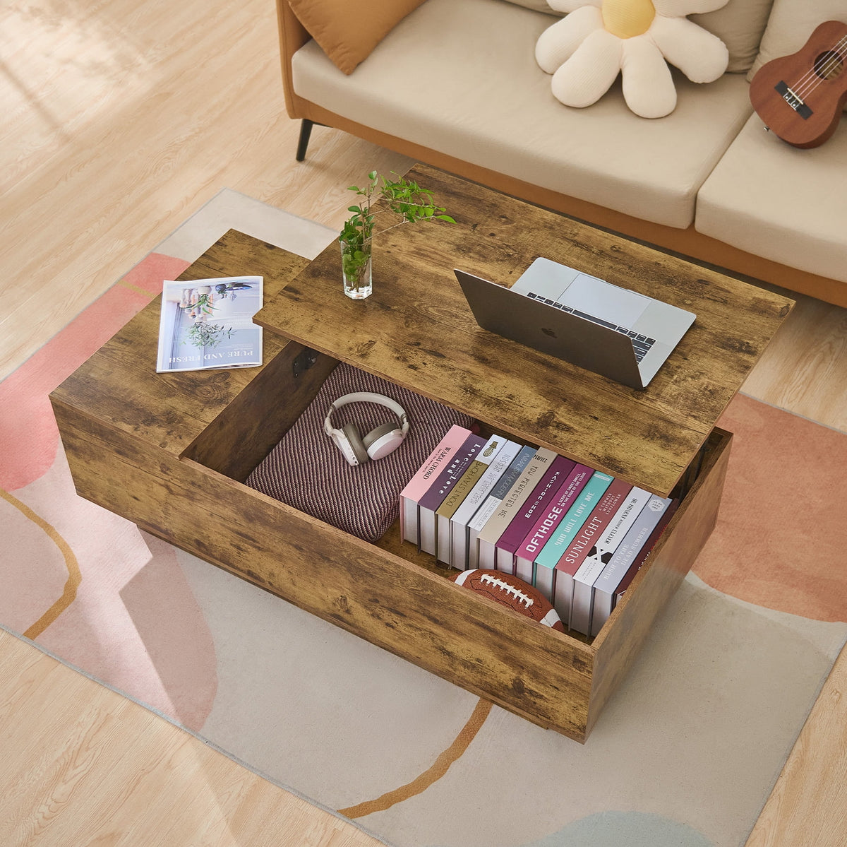 Lift Top Wooden Coffee Table with Storage Compartment M92826