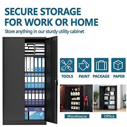 31.5" H Black Steel Lockable Storage Cabinet with 2 Adjustable Shelves N567