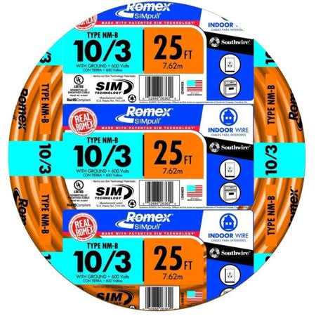 25' 10/3 with Ground Indoor Electrical Wire, Orange W107