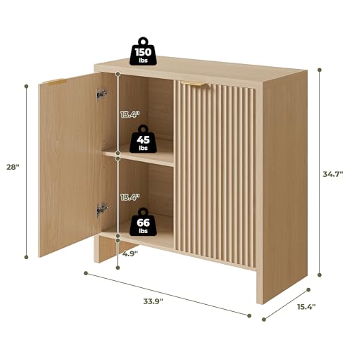 Fluted Sideboard Buffet Cabinet with Doors and Adjustable Shelves E797
