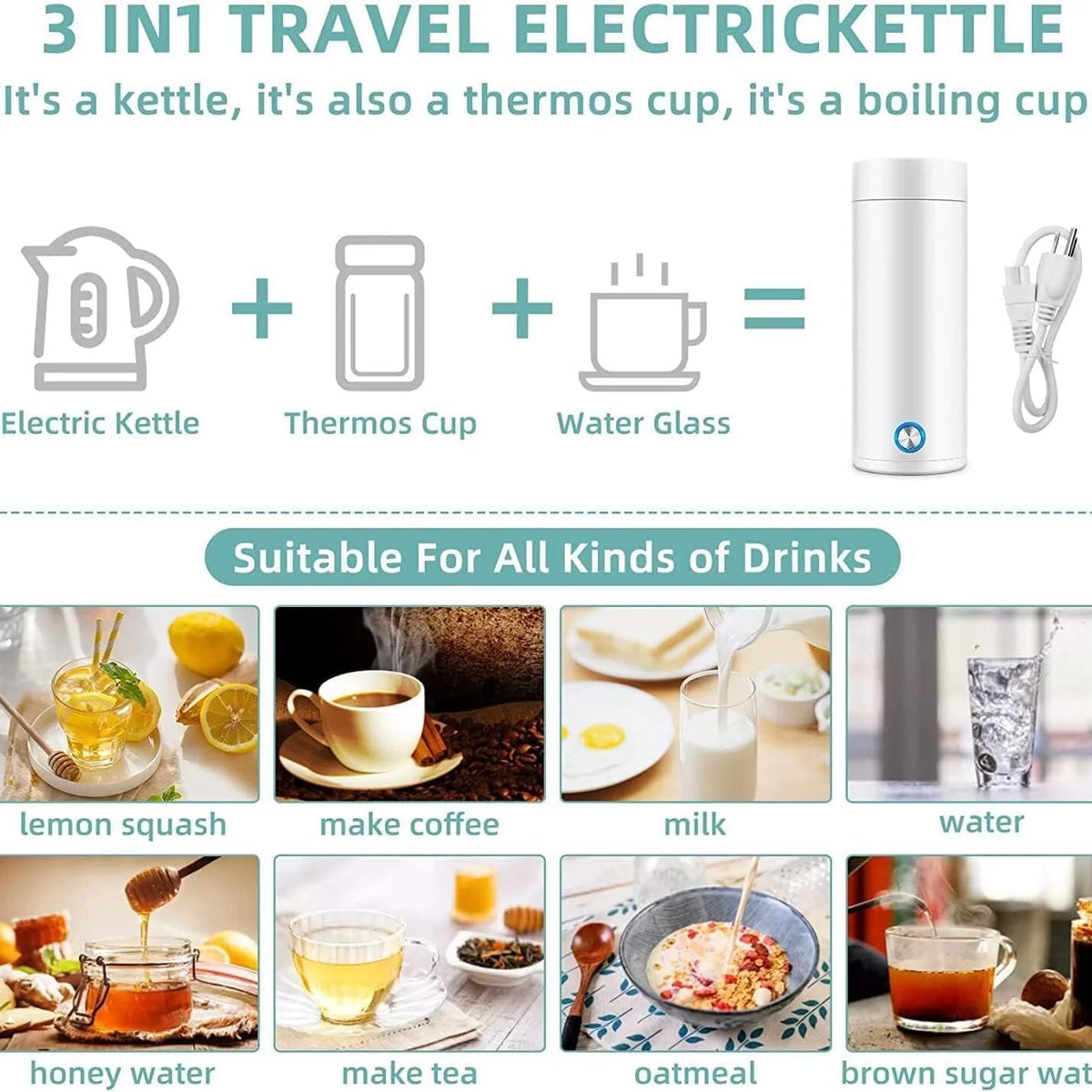 400ml Portable Electric Kettle with Keep Warm B1242