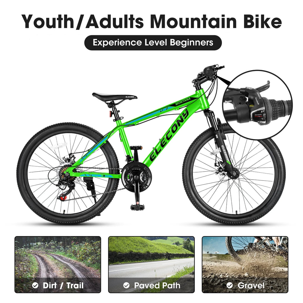 24 Green Aluminum Mountain Bike with Disc Brakes D905