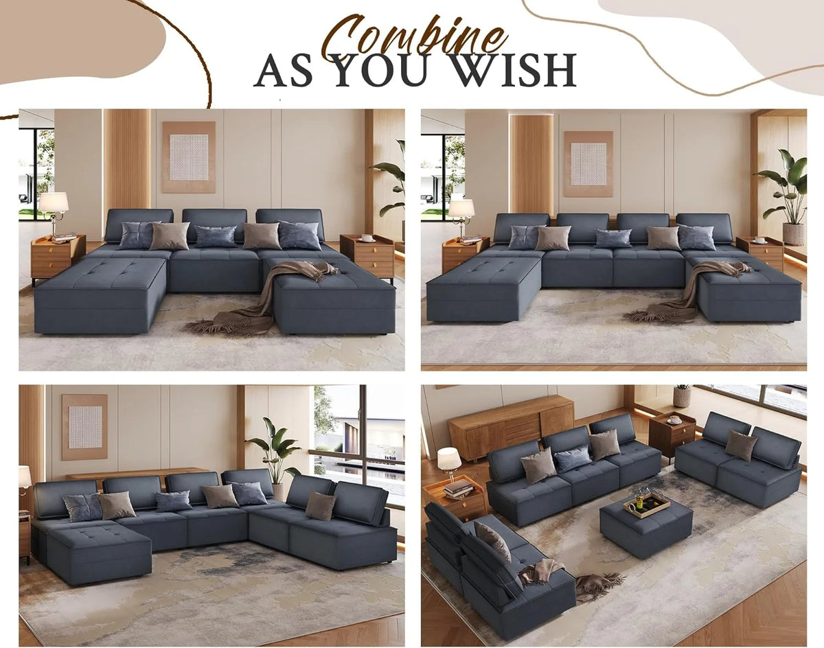 7 Seater Velvet Beige Sectional Sofa C794