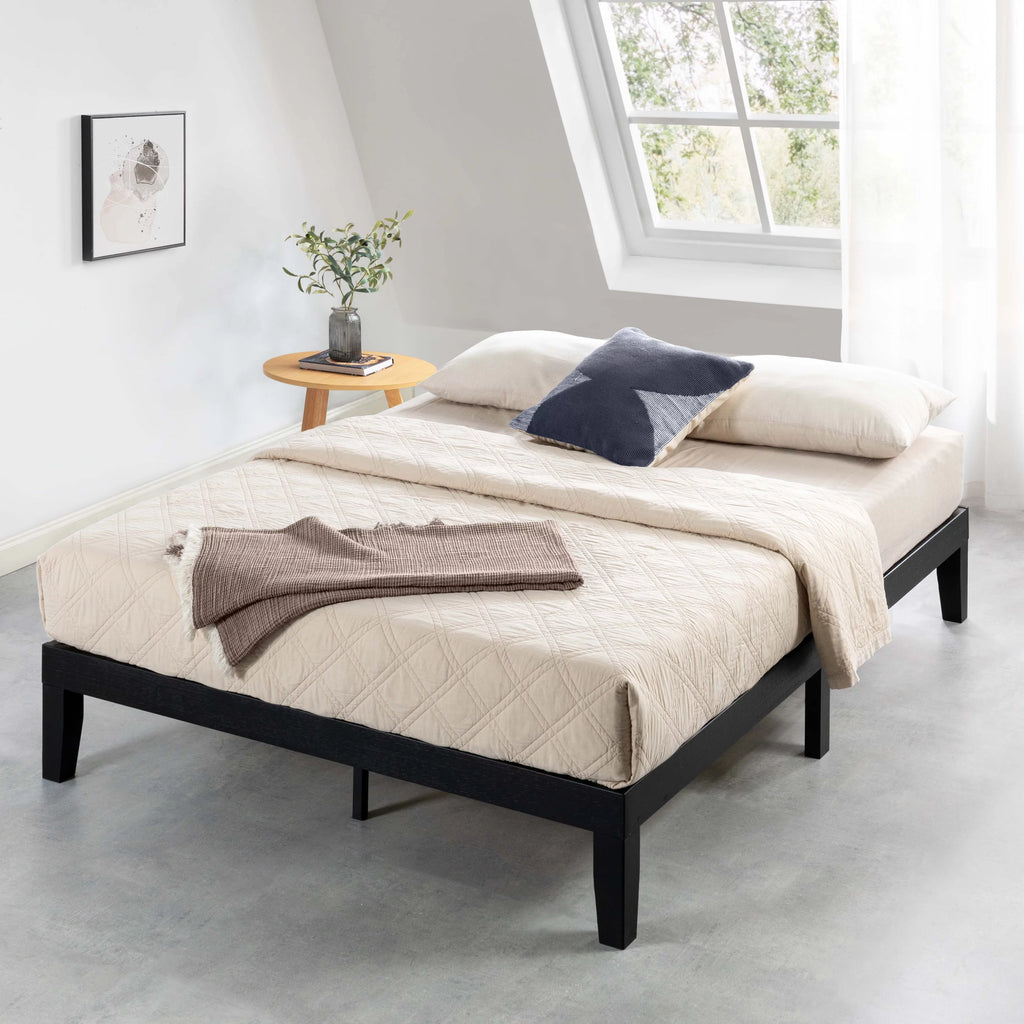 12" Black Queen Solid Wood Platform Bed Frame Q9039