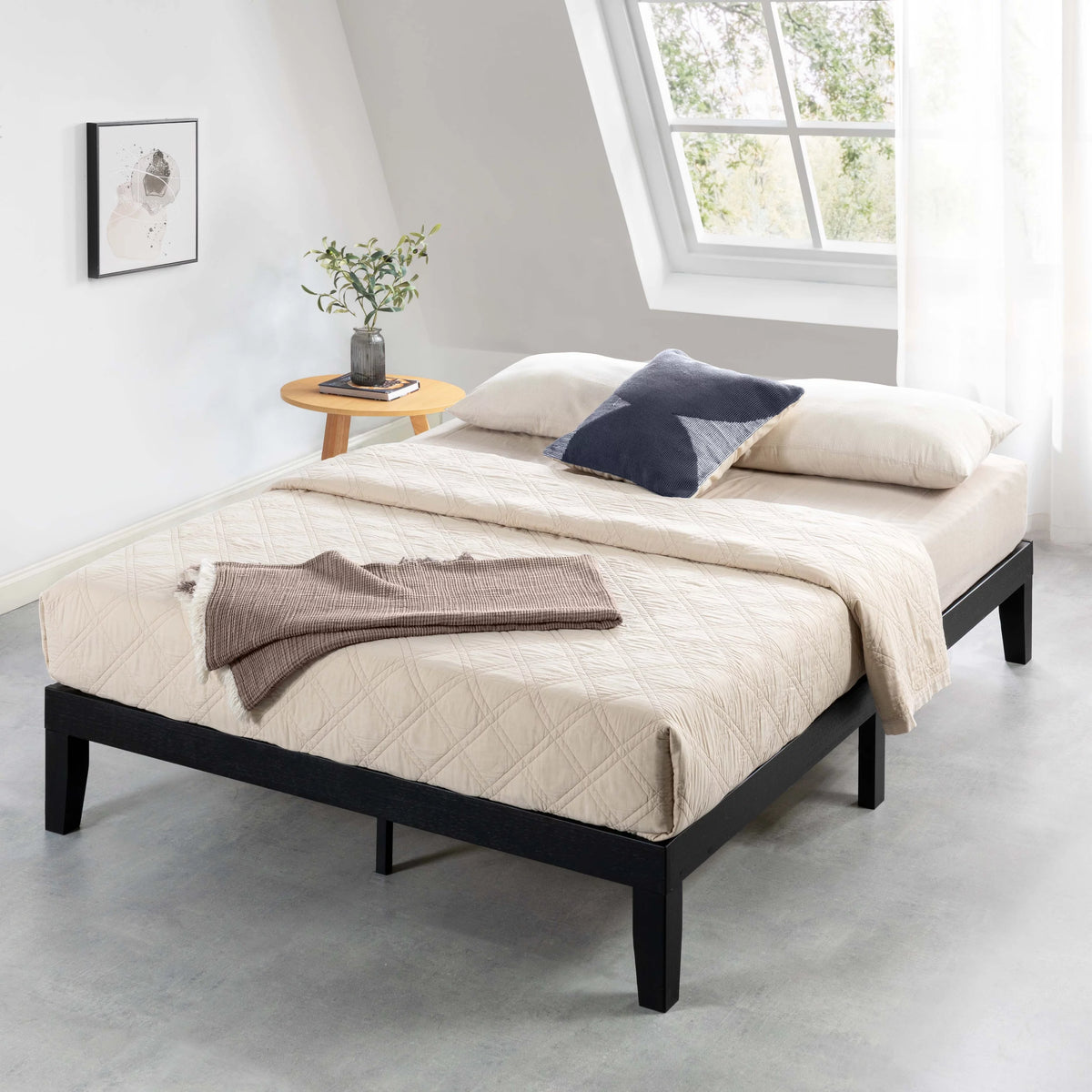 12" Black Queen Solid Wood Platform Bed Frame Q9039