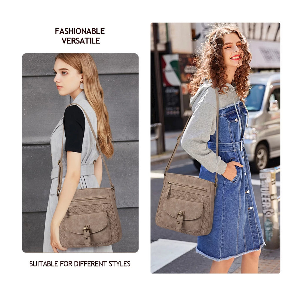 Large Straw Weaving PU Leather Crossbody Bag H637