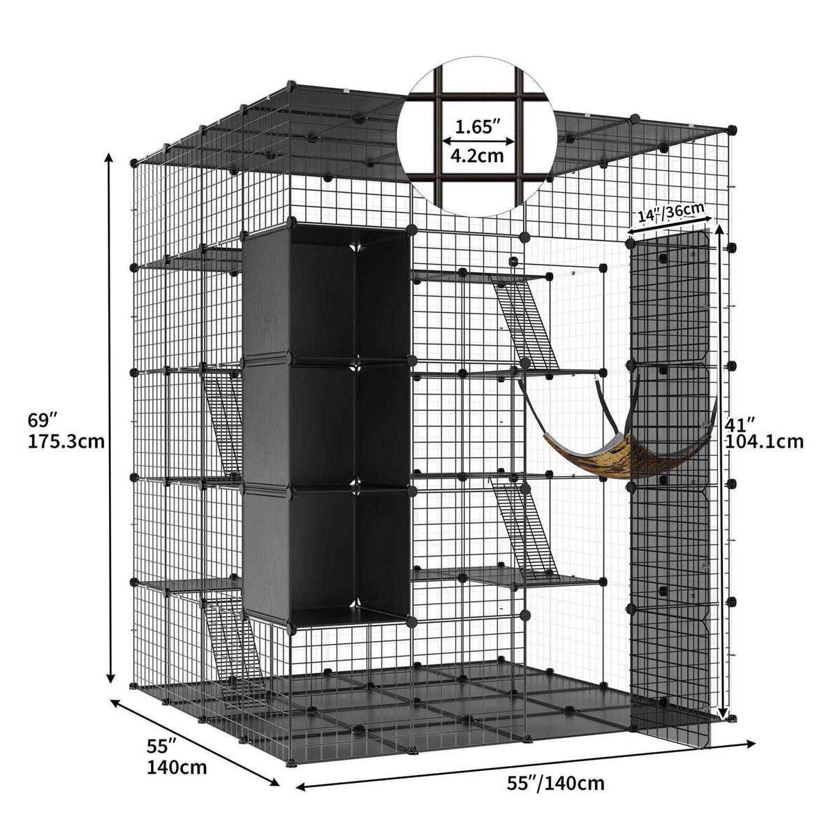 5-Tier Metal Cat Cage with Cube Storage B2745