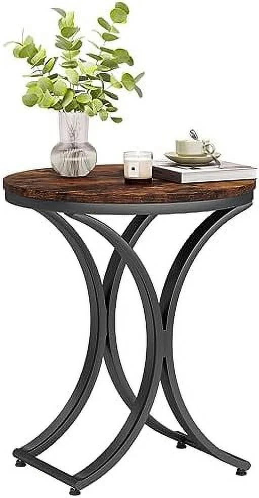 Rustic Round Side Table with Metal Frame N58968