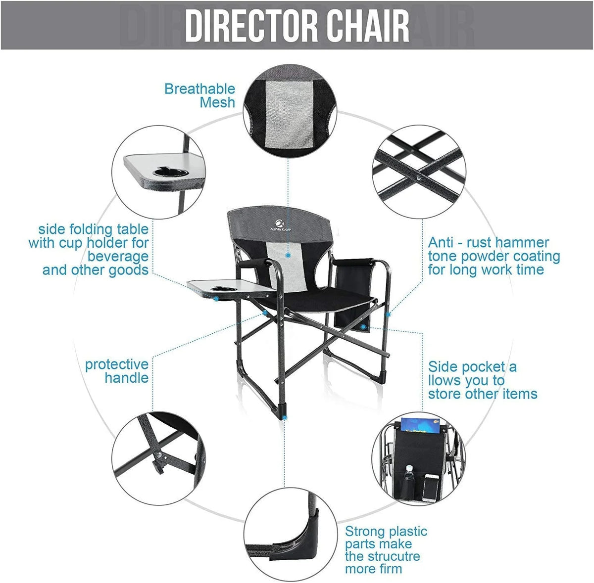 Oversized Heavy Duty Recliner Camping Chair with Side Table E124545