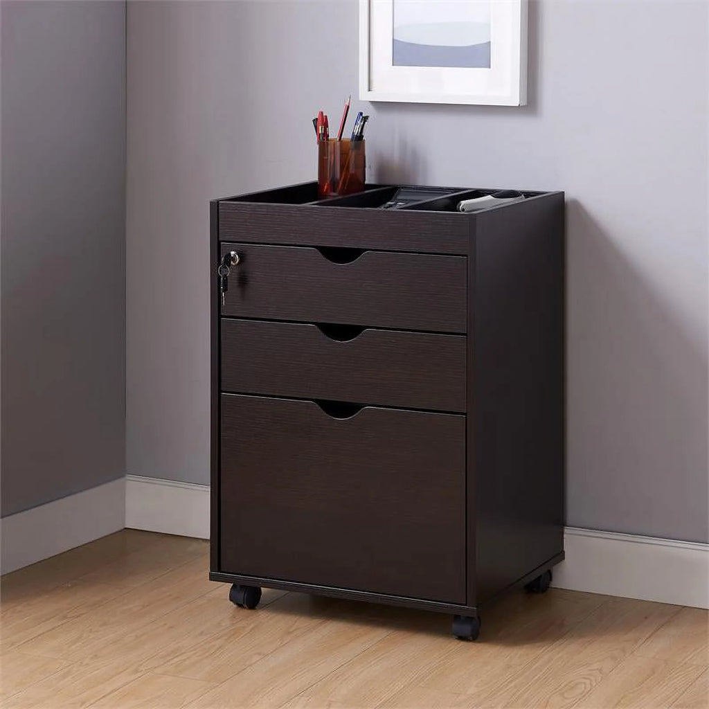 Cappuccino 3-Drawer Wood File Cabinet D758