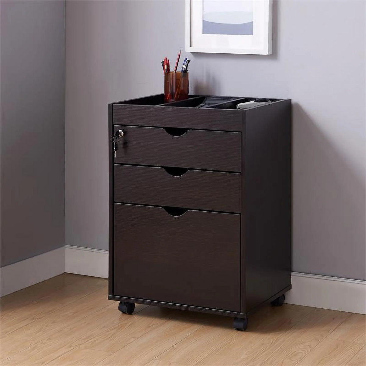 Cappuccino 3-Drawer Wood File Cabinet D758