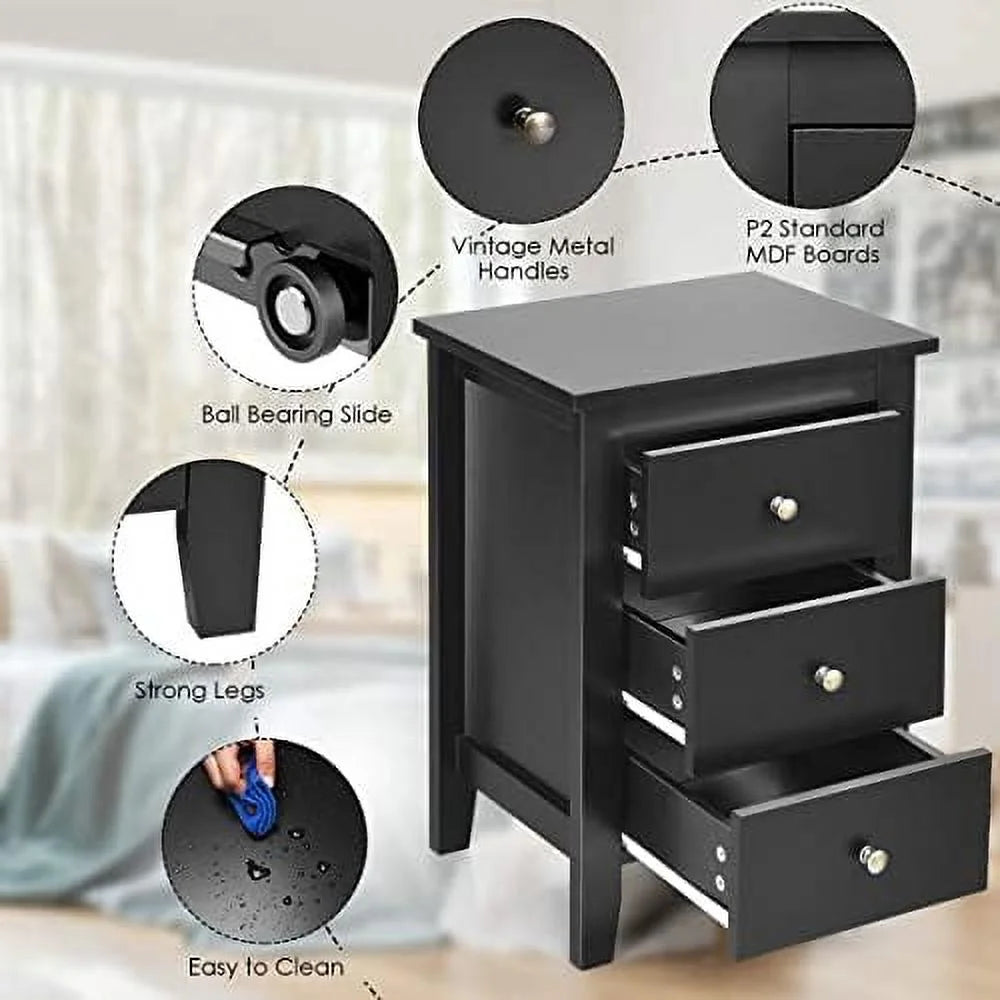 White 3 Drawer Wood Nightstand C291384